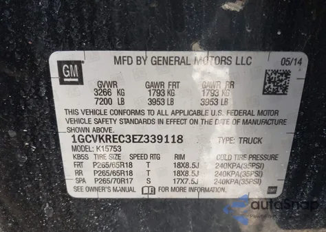 2014 Chevrolet Silverado 1500 1Lt from USA, damaged, VIN 1GCVKREC3EZ339118